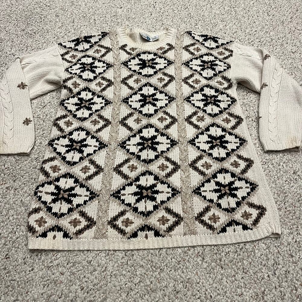 Vintage Paul Harris Embroidered Knit Sweater Sz L Textured Patchwork Grandmacore